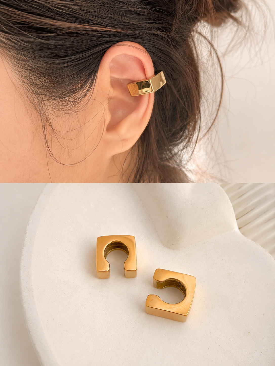 Chunky Gold Sqaure Earcuff Pair
