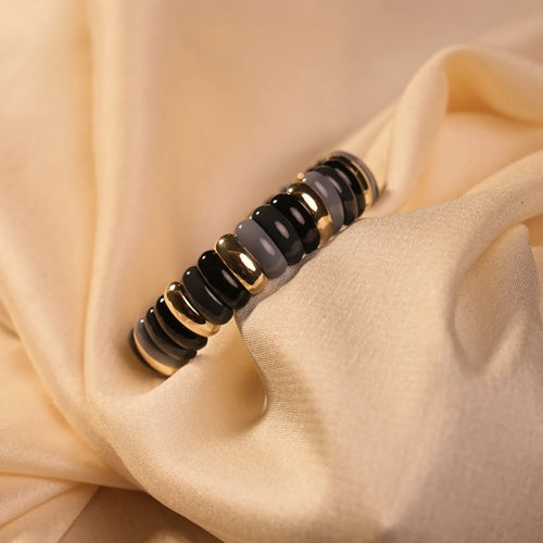 Black Grey Disc Bead Gold Stretch Bracelet - Buy Gold Bracelet Online India - Drattans