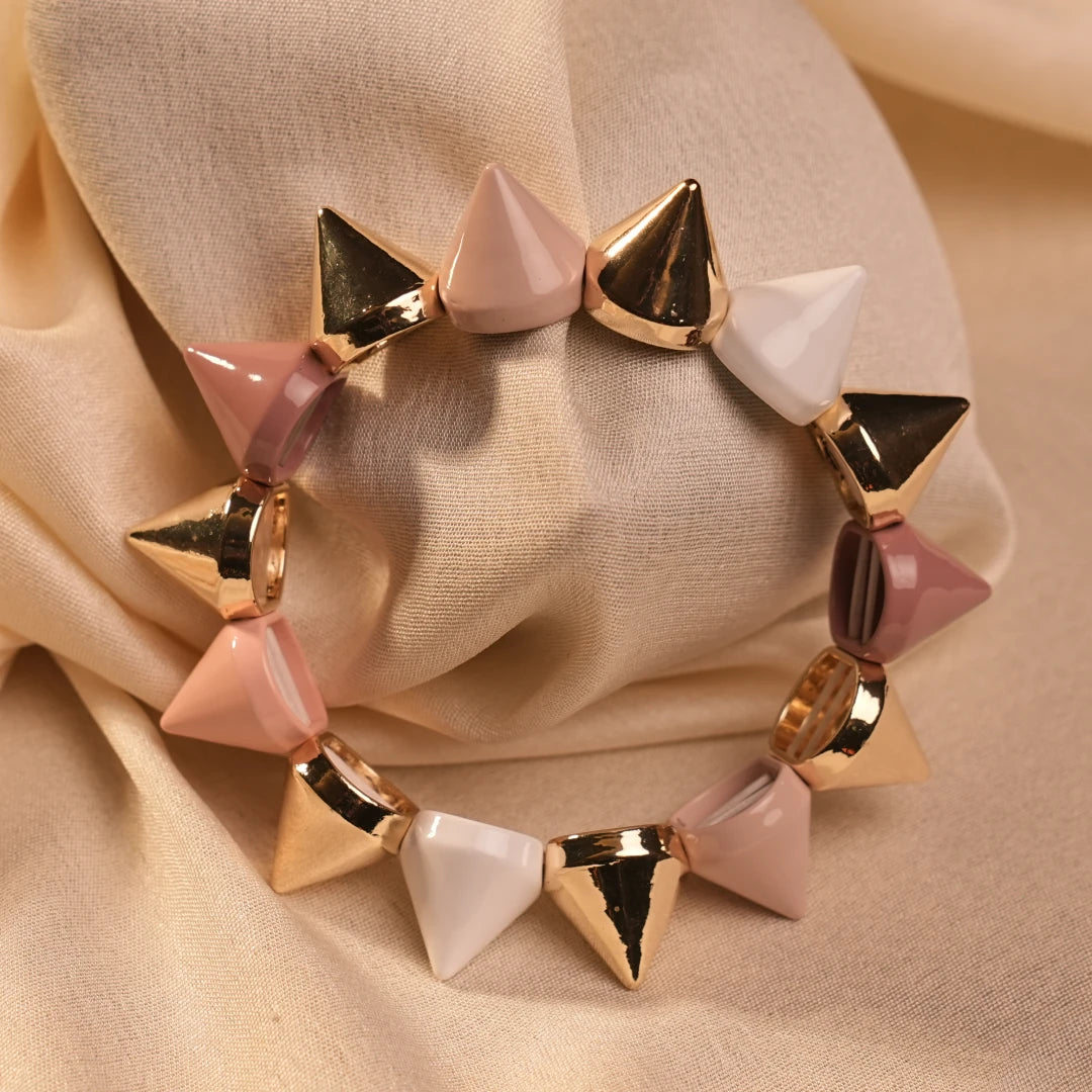 Blush Tone Pyramid Spike Stretch Bracelet - Buy Spike Bracelet Online India - Drattans