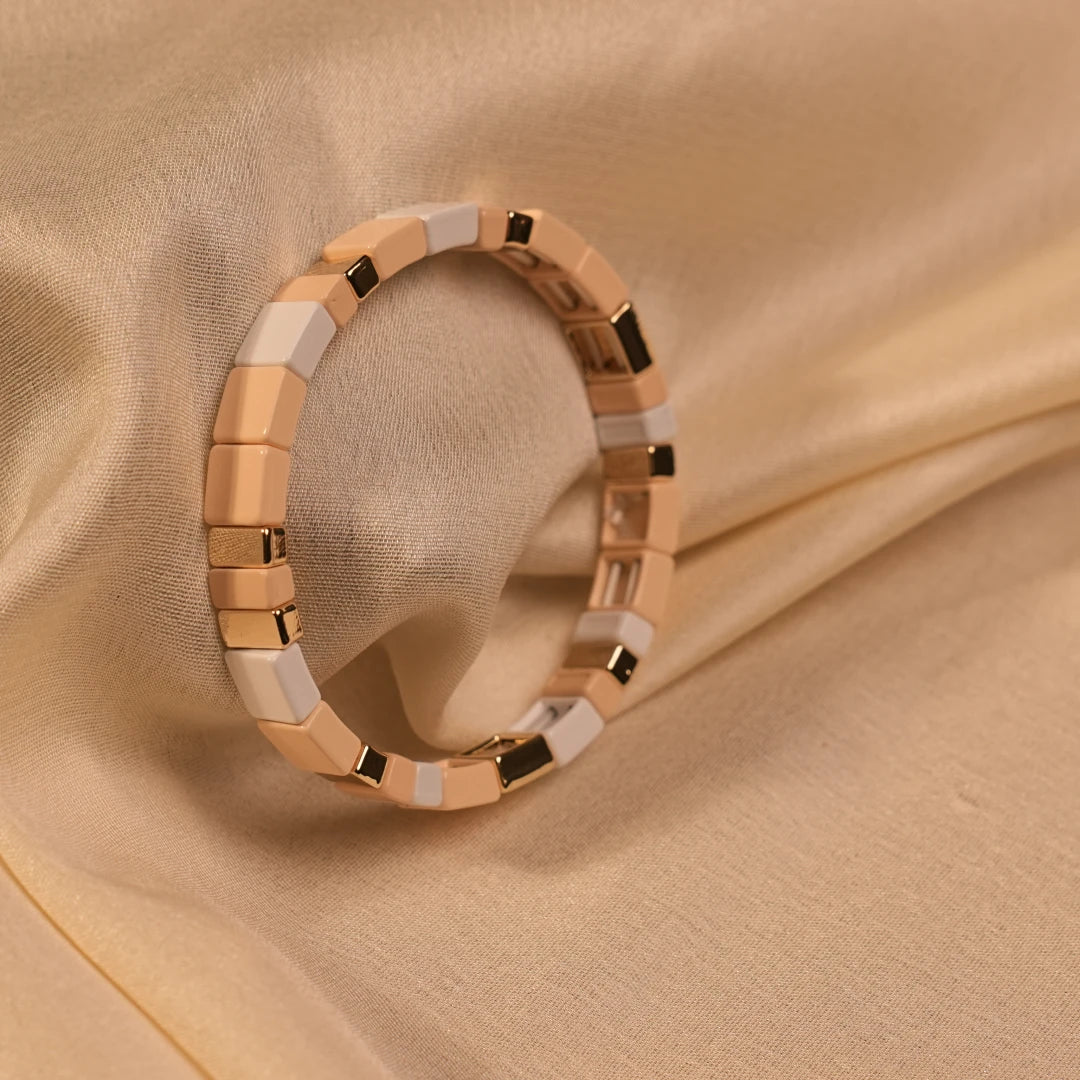 Blush White Geometric Block Enamel Gold Bangle - Buy Gold Bangle Online India - Drattans