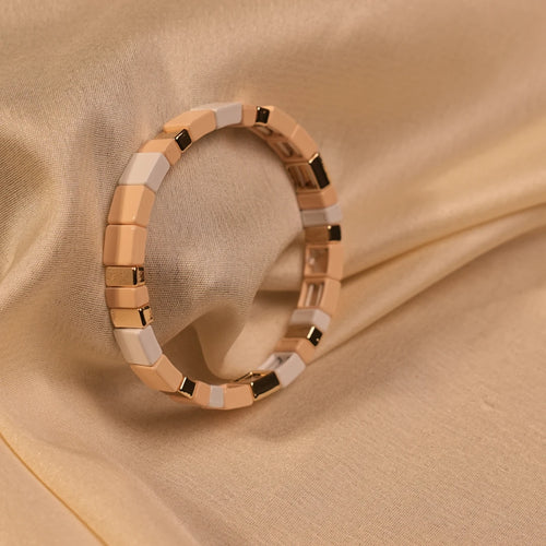 Blush White Geometric Block Enamel Gold Bangle - Buy Gold Bangle Online India - Drattans