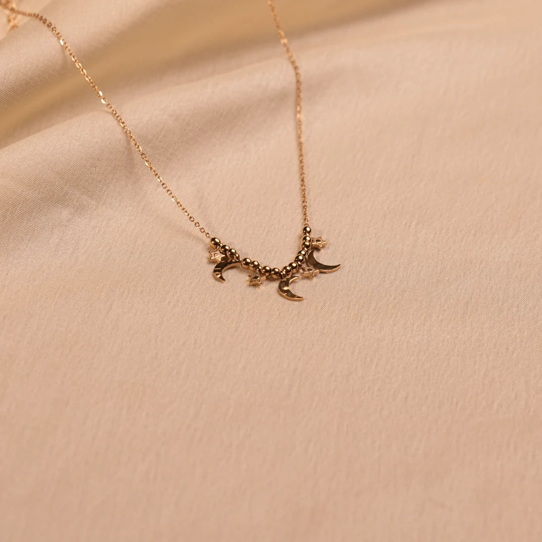 Celestial Moon Star Charm Ball Chain Gold Necklace - Buy Moon Necklace Online India - Drattans