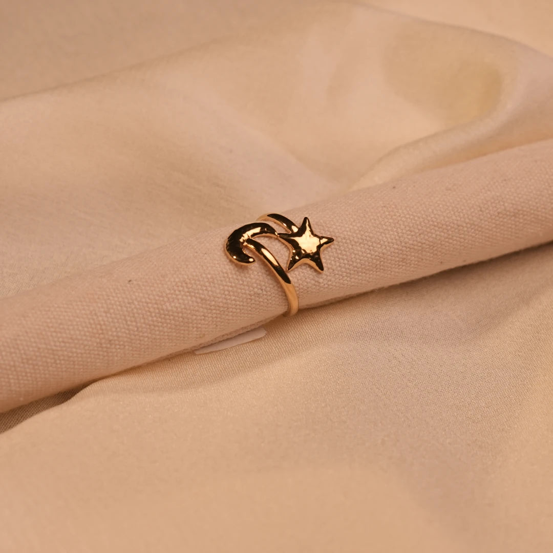 Celestial Moon Star Open Gold Ring - Buy Rings for Women Online India - Drattans