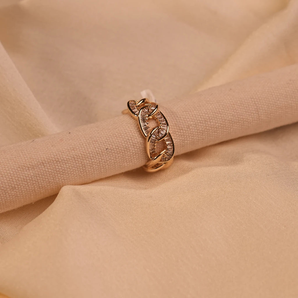 Crystal Baguette Cuban Link Gold Ring - Buy Crystal Ring Online India - Drattans