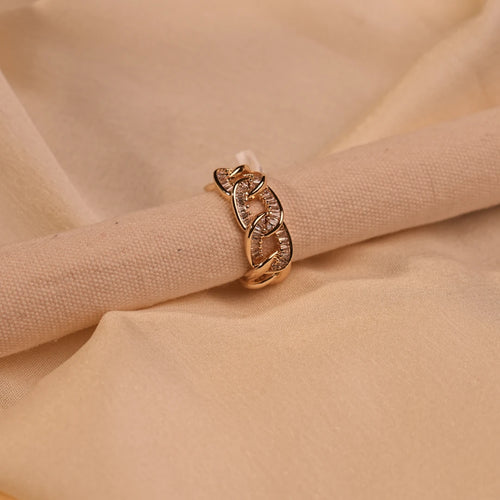 Crystal Baguette Cuban Link Gold Ring - Buy Crystal Ring Online India - Drattans