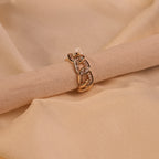 Crystal Baguette Cuban Link Gold Ring Side View - Buy Gold Ring Online India - Drattans