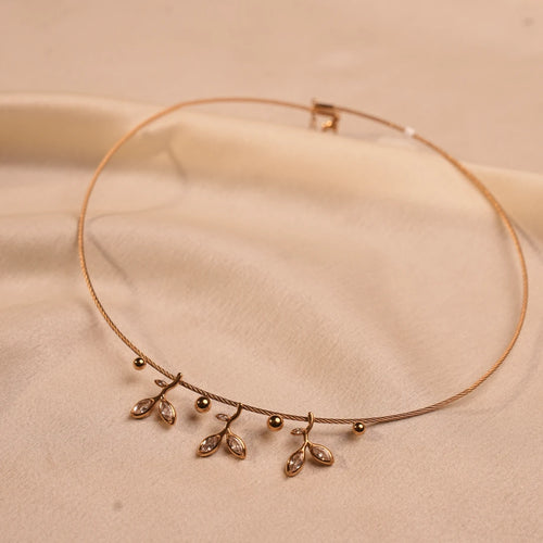 Crystal Leaf Charm Gold Wire Choker Necklace - Buy Choker Necklace Online India - Drattans