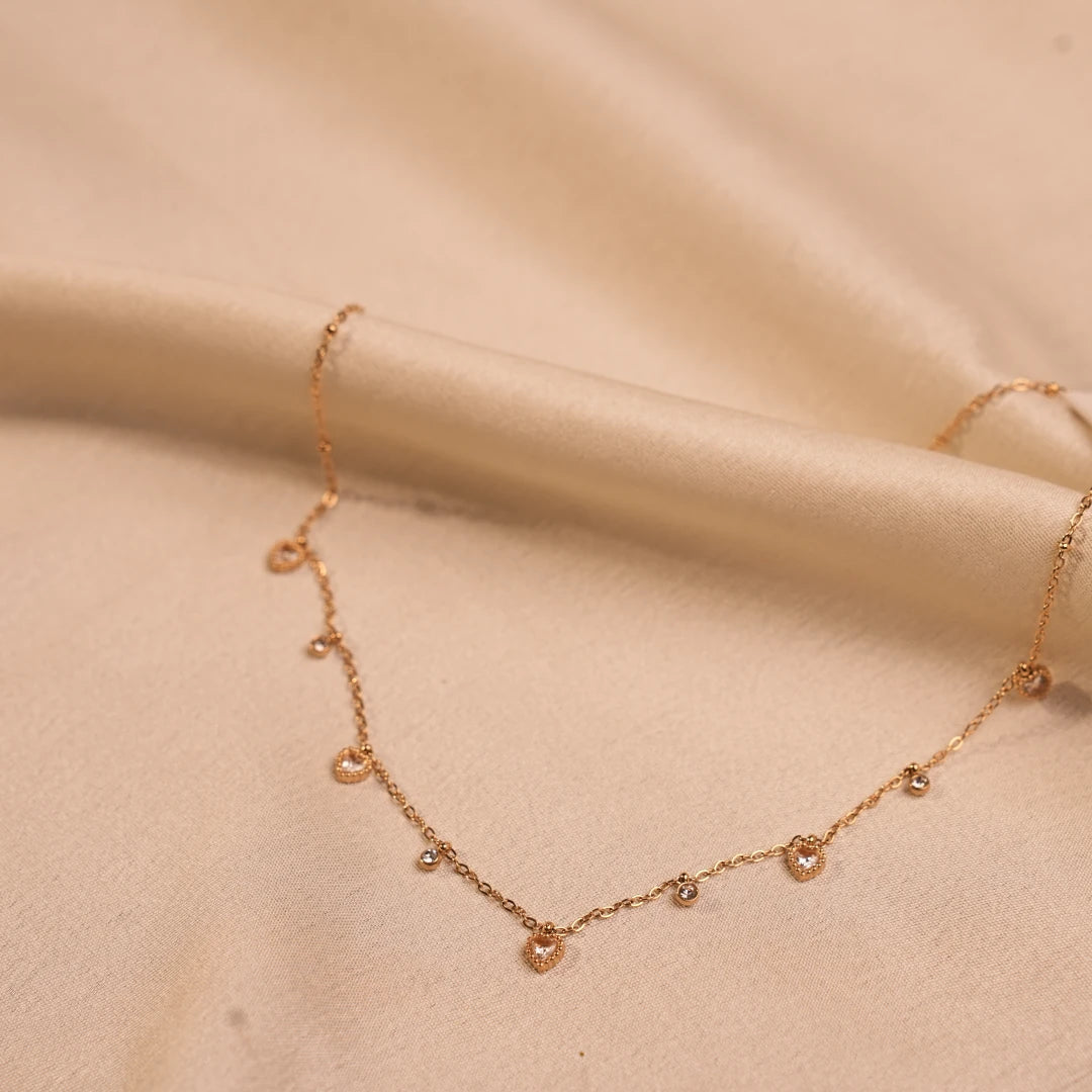 Dainty Crystal Heart Drop Charm Gold Necklace - Buy Charm Necklace Online India - Drattans