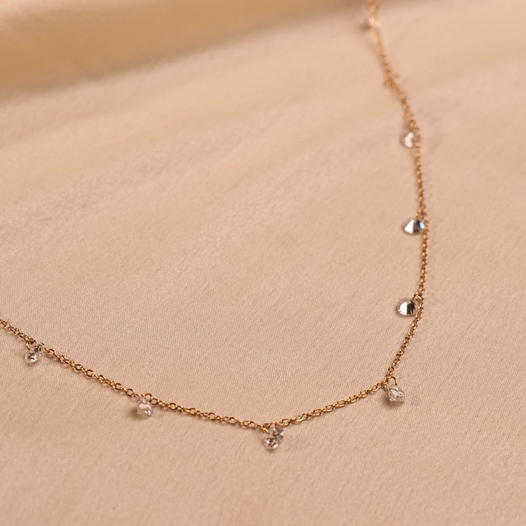 Dangling Crystal Drop Gold Chain Necklace - Buy Crystal Necklace Online India - Drattans
