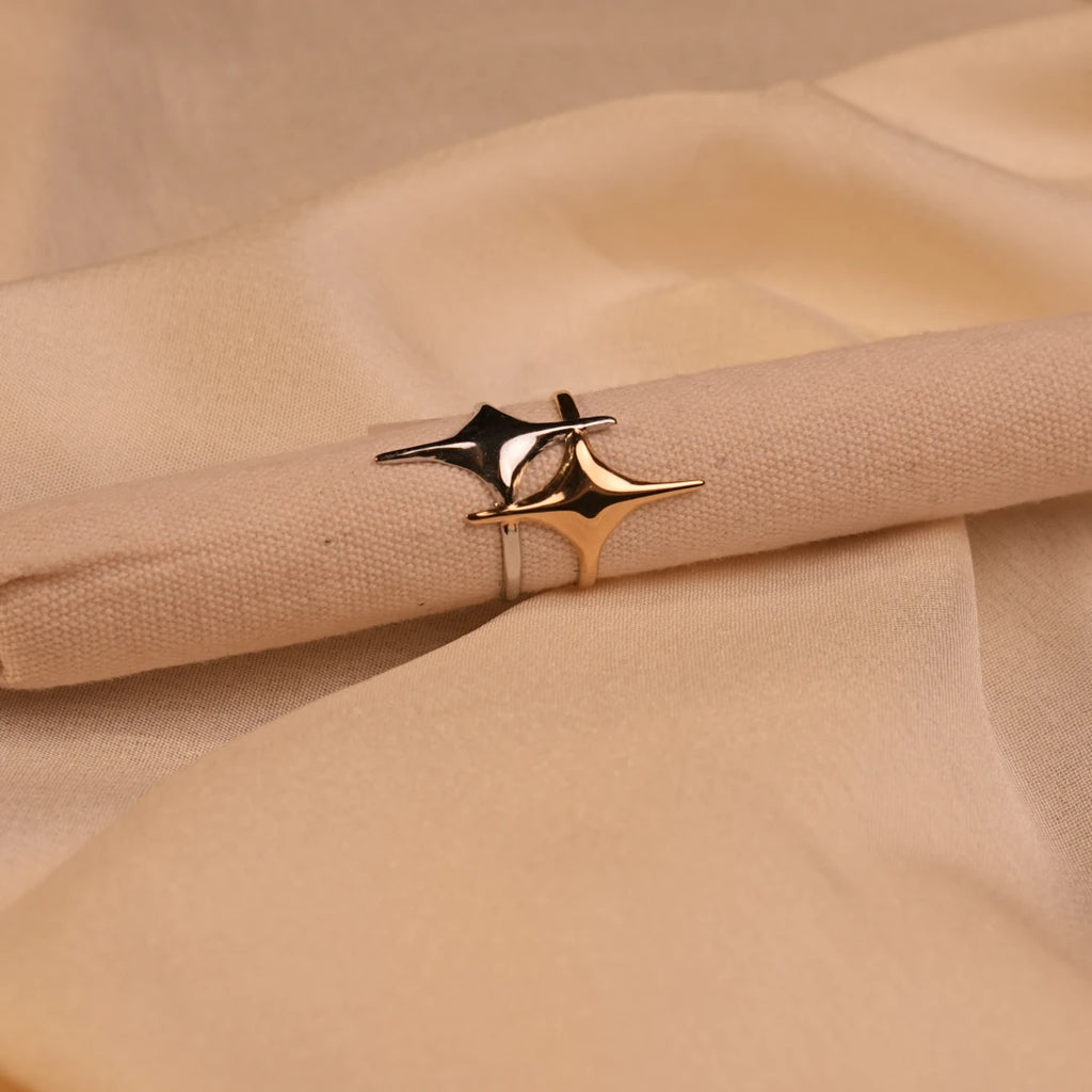 Double Four-Point Starburst Open Gold Ring - Buy Statement Ring Online India - Drattans