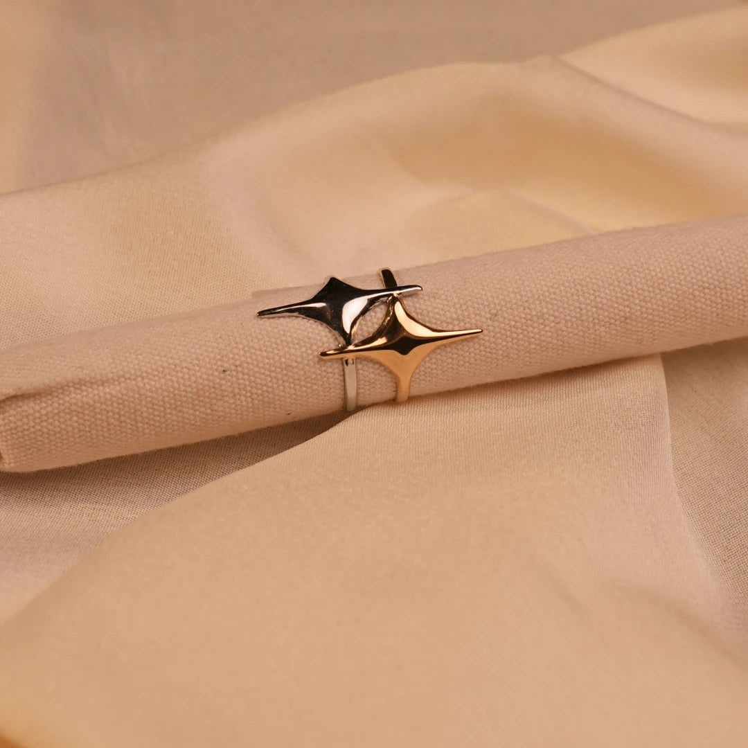 Double Four-Point Starburst Open Gold Ring - Buy Statement Ring Online India - Drattans