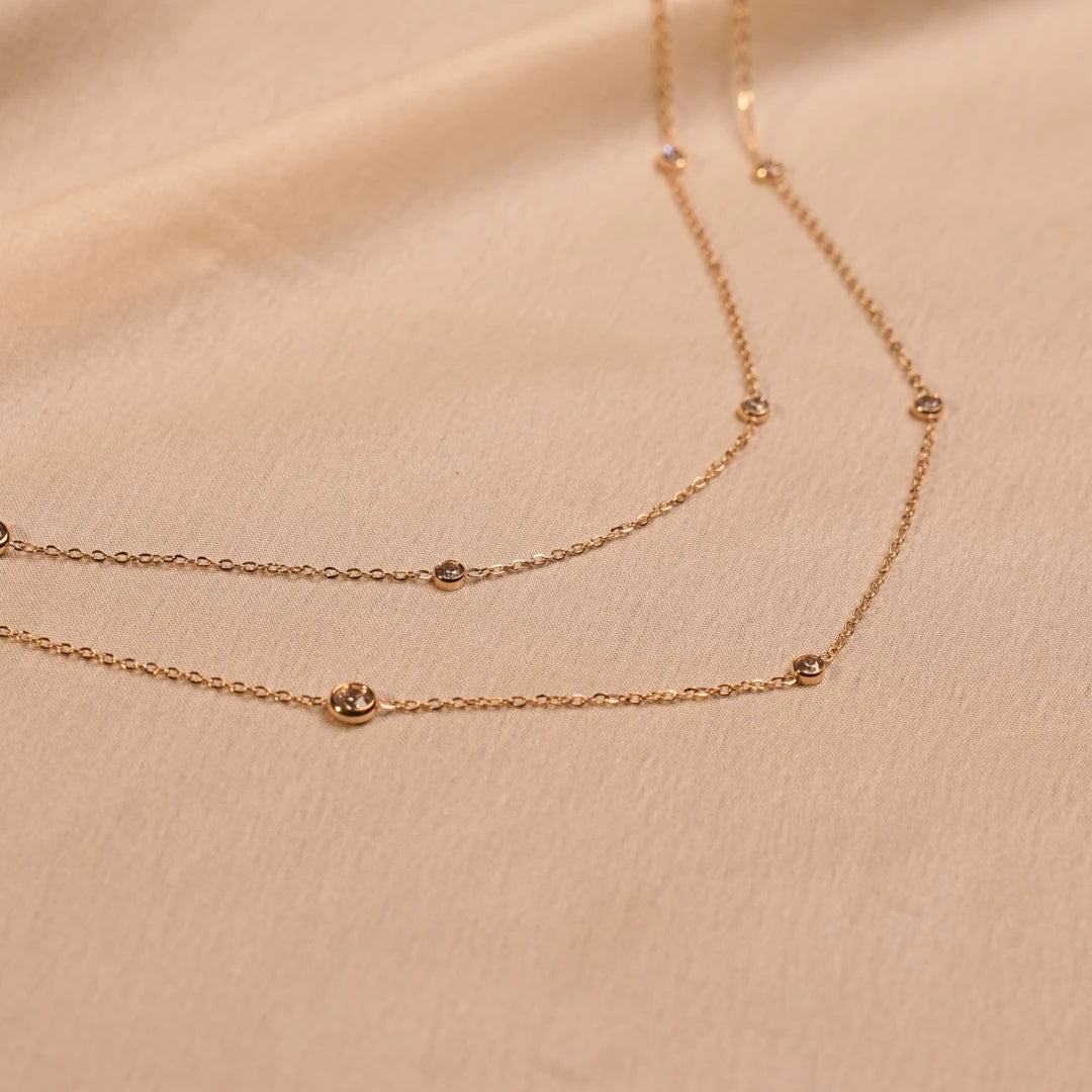 Double Layer Bezel Crystal Station Gold Necklace - Buy Crystal Necklace Online India - Drattans