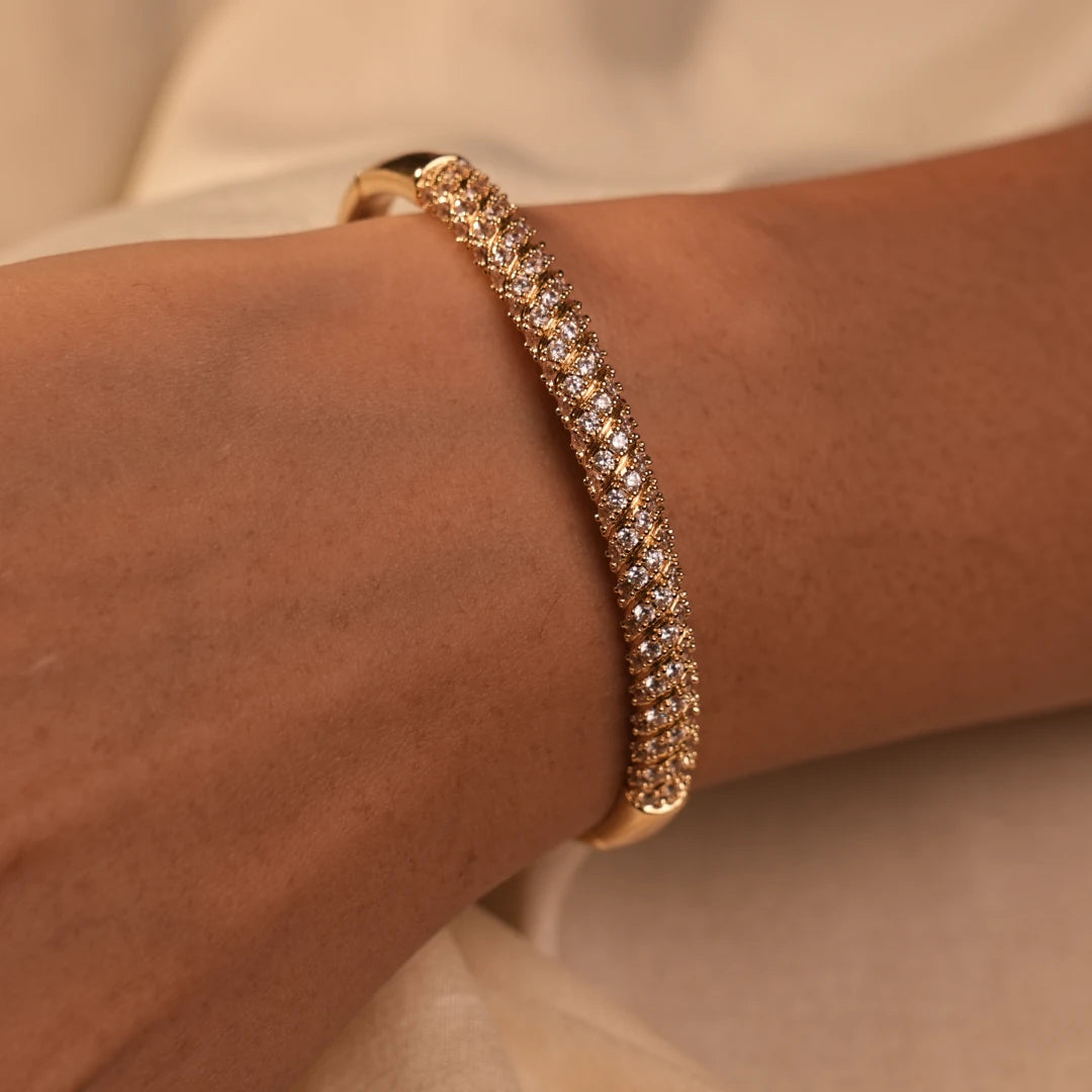 Double Row Crystal Pavé Gold Bangle - Buy Crystal Bangle Online India - Drattans