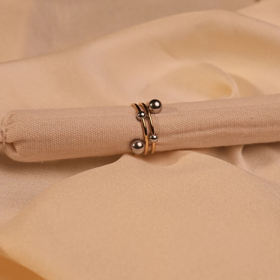 Double Silver Ball End Open Gold Stacking Ring - Buy Stacking Ring Online India - Drattans