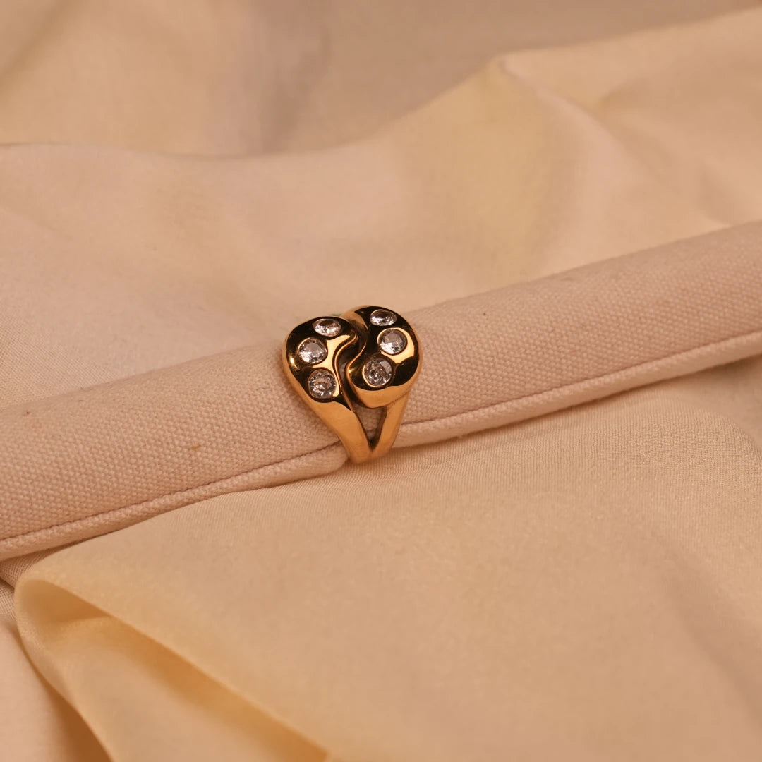 Dual Dome Crystal Bypass Gold Ring - Buy Bypass Ring Online India - Drattans
