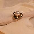 Gold Flower Petal Pearl Centre Cocktail Ring - Buy Pearl Ring Online India - Drattans