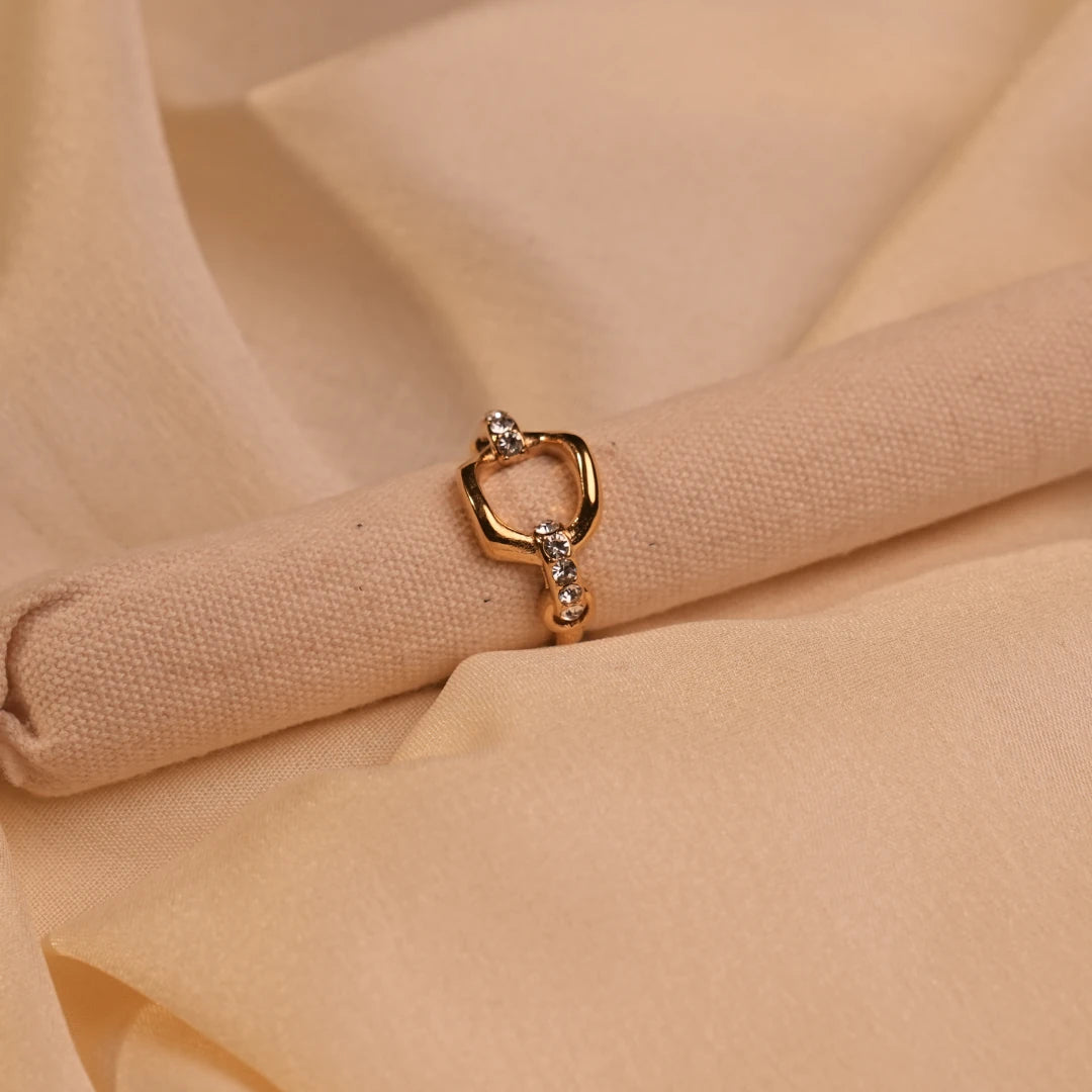 Gold Open D-Link Crystal Pavé Ring - Buy Crystal Ring Online India - Drattans