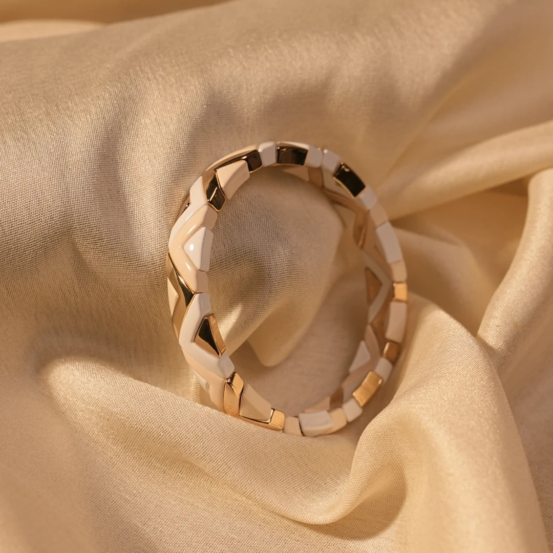 Ivory White Chevron Enamel Double Stretch Bangle Set - Buy Bangle Set Online India - Drattans