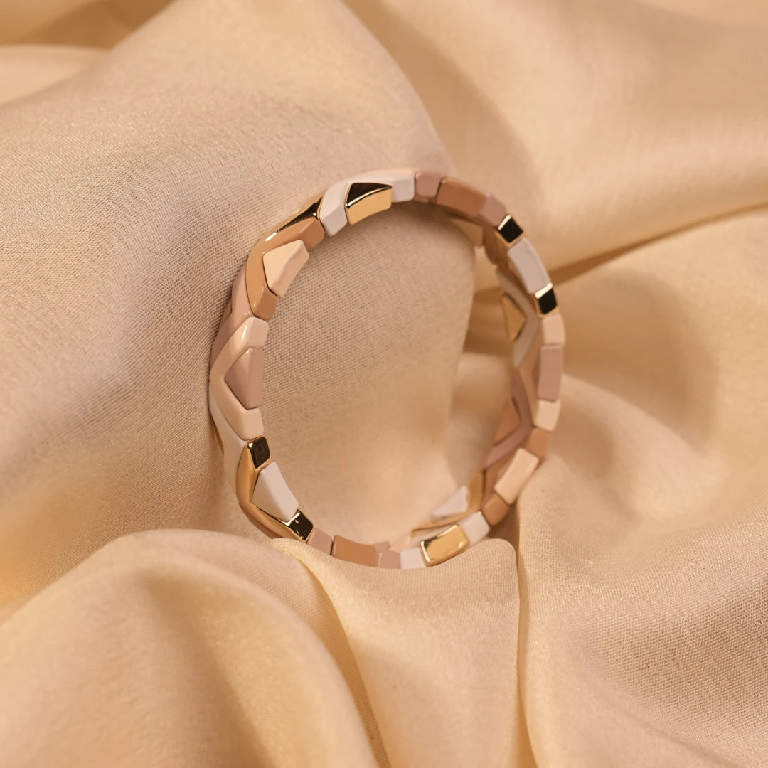 Nude Blush Chevron Enamel Gold Stretch Bracelet Set - Buy Bracelets Online India - Drattans