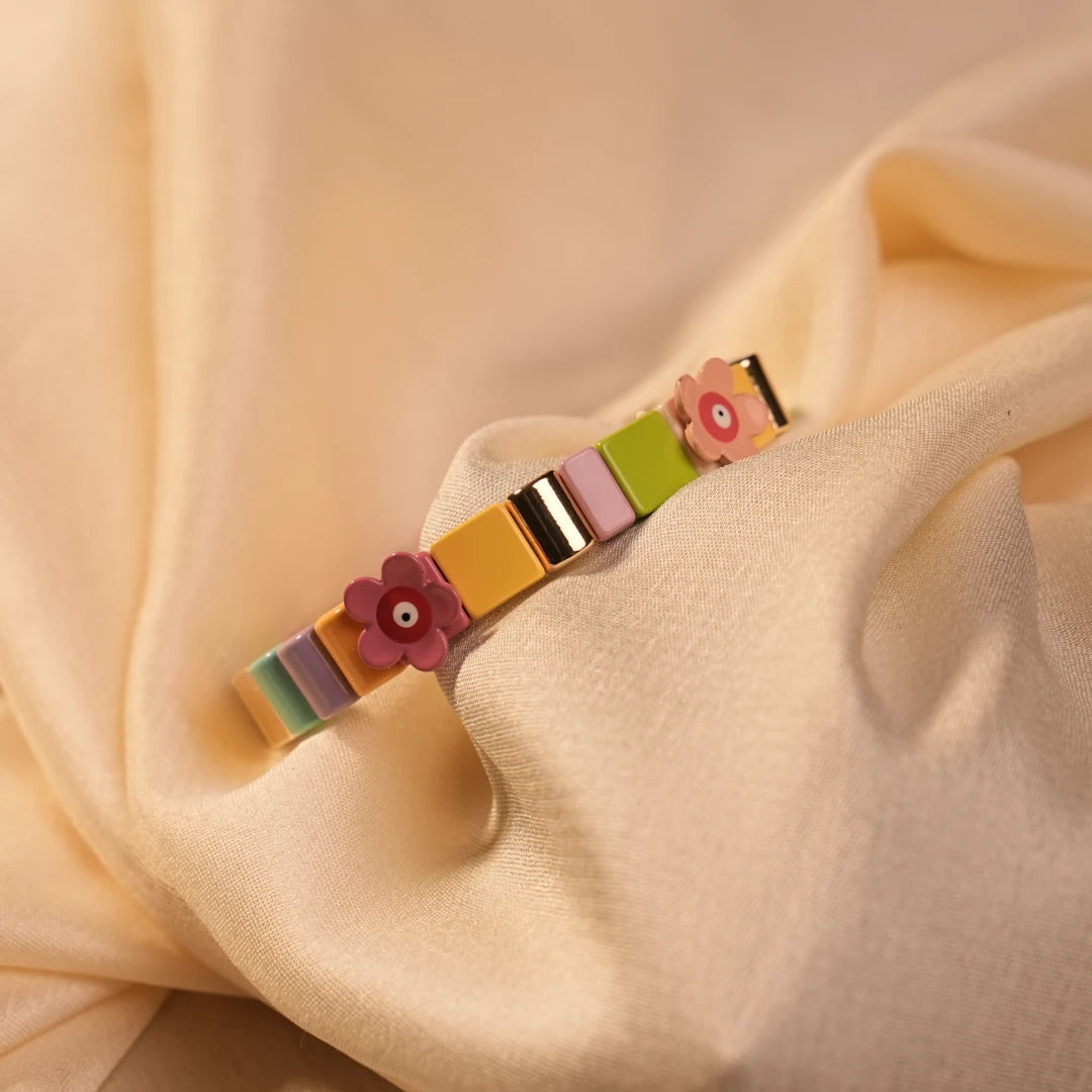 Rainbow Tile Evil Eye Flower Enamel Bracelet - Buy Enamel Bracelet Online India - Drattans