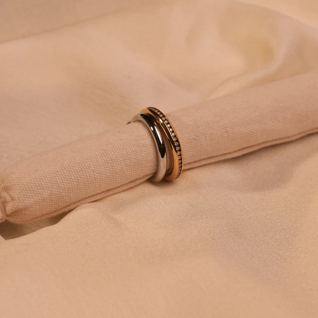 Triple Band Gold Silver Crystal Eternity Stacking Ring Set - Buy Ring Set Online India - Drattans