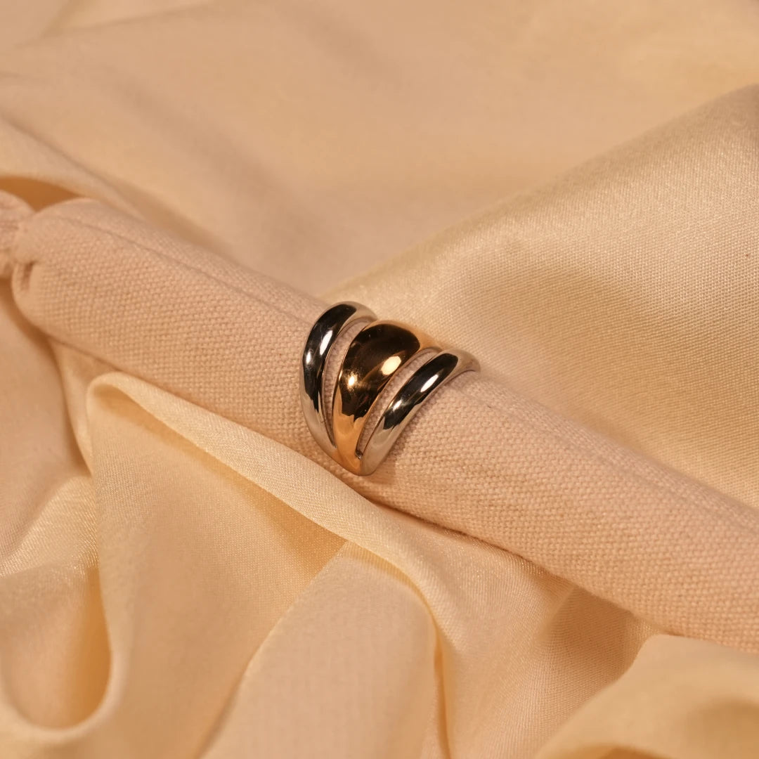 Triple Dome Mixed Metal Gold Silver Stacking Ring - Buy Stacking Rings Online India - Drattans