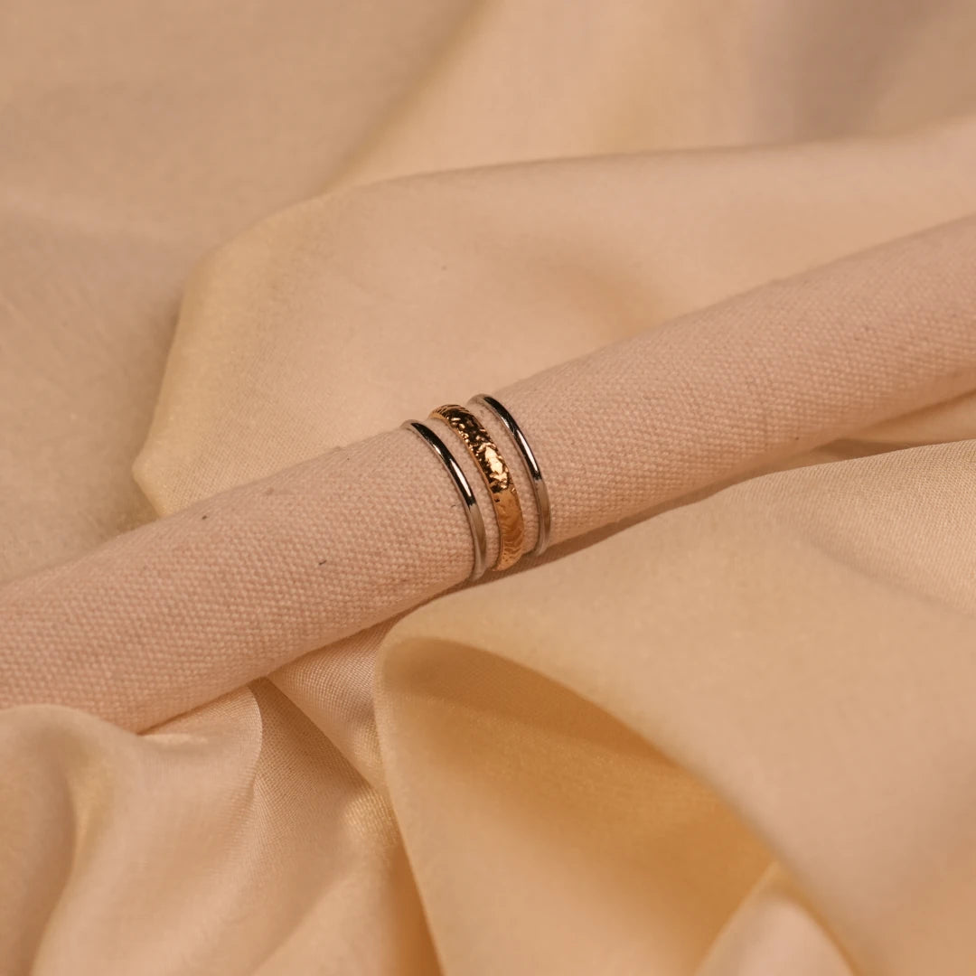 Triple Gold Hammered Stacking Band Ring Set - Buy Gold Rings Online India - Drattans