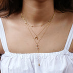 Triple Layered Moon Star Lariat Gold Necklace Worn - Buy Gold Necklace Online India - Drattans
