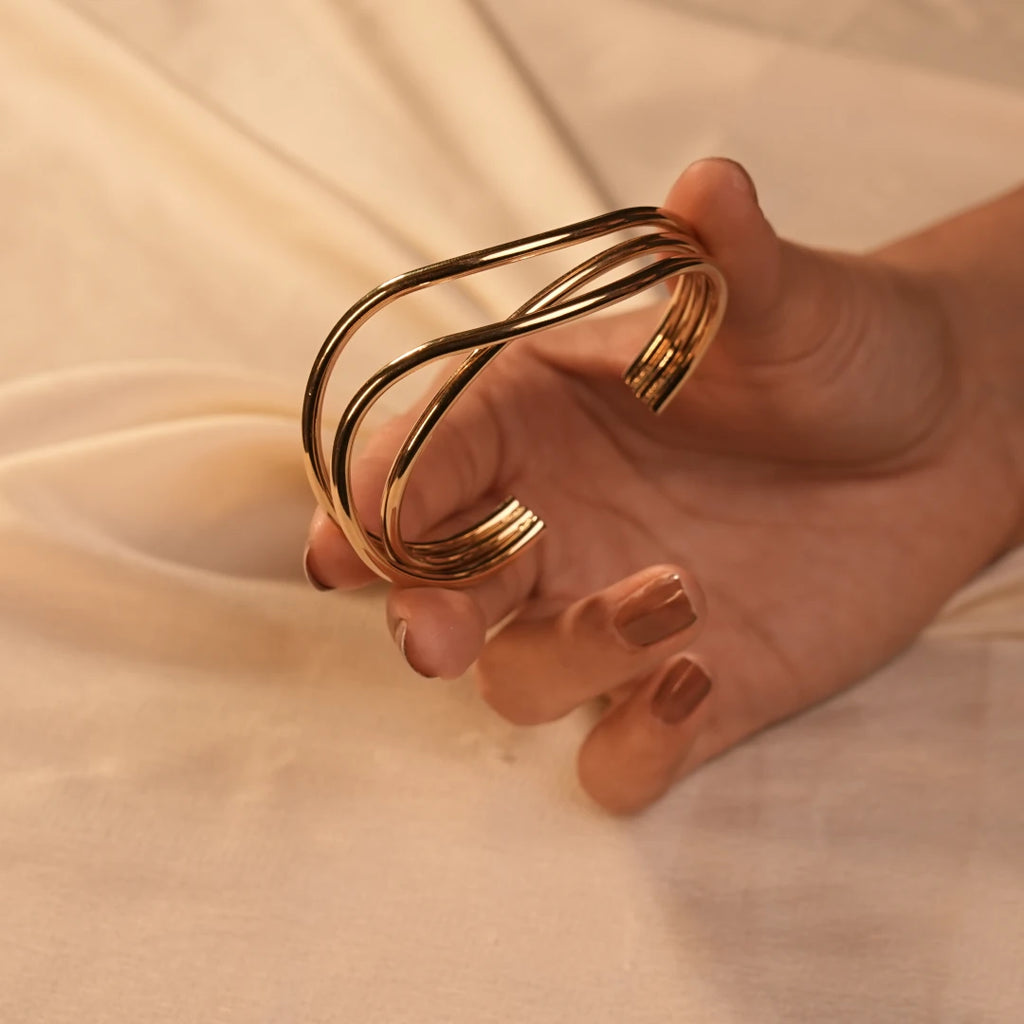 Triple Wave Gold Open Cuff Bracelet - Buy Bracelets for Women Online India - Drattans