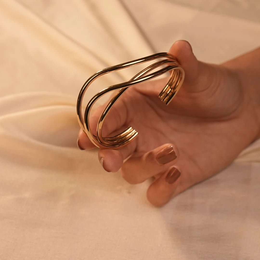 Triple Wave Gold Open Cuff Bracelet - Buy Bracelets for Women Online India - Drattans