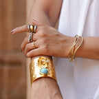 Triple Wave Gold Open Cuff Bracelet Worn - Buy Gold Bracelet Online India - Drattans