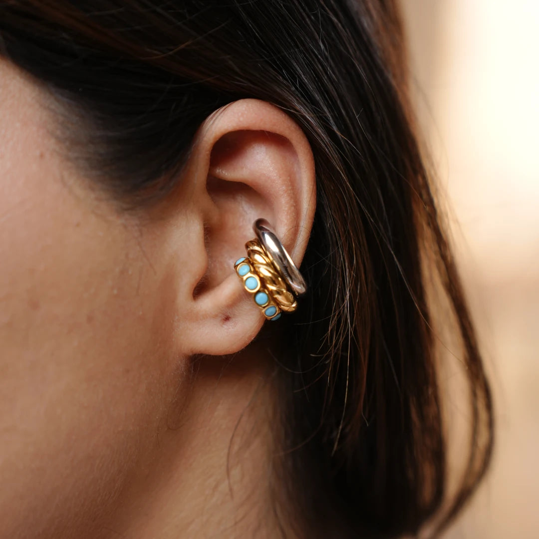 Turquoise Dot Twisted Gold Stacked Ear Cuff Set - Buy Ear Cuffs Online India - Drattans