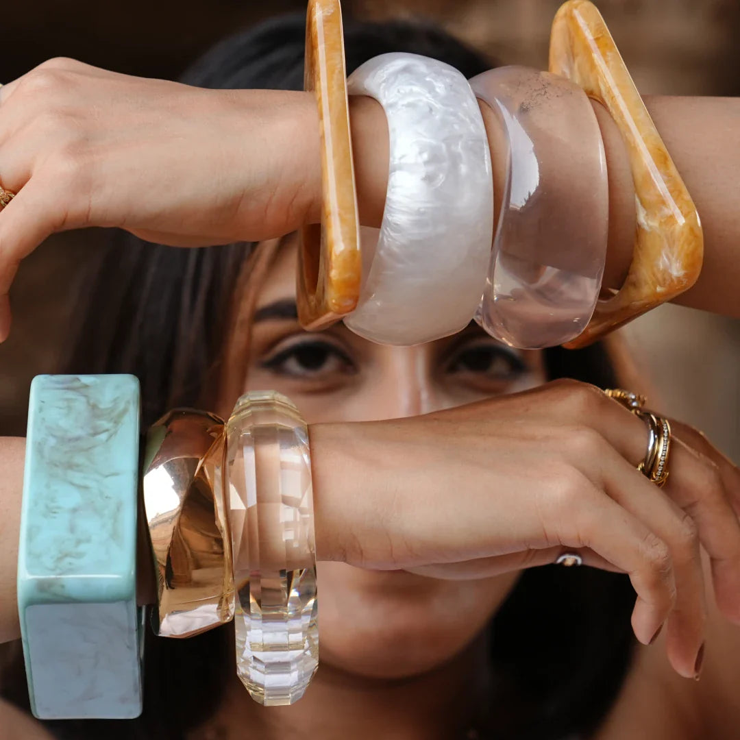 Turquoise Resin Chunky Stacking Bangle Set Campaign - Buy Bangle Stack Online India - Drattans