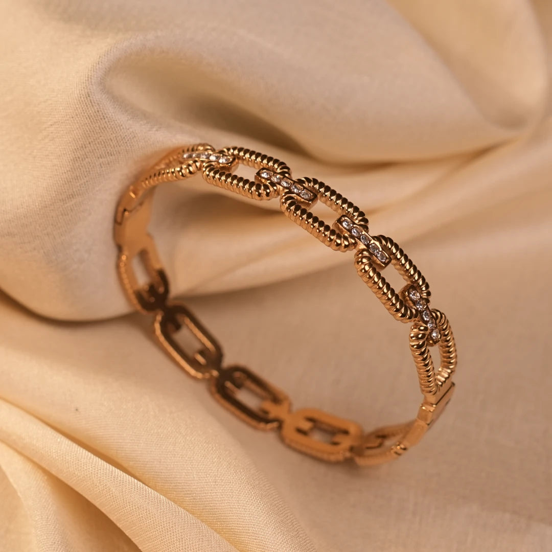 Twisted Rope Link Crystal Station Gold Chain Bangle - Buy Gold Bangle Online India - Drattans