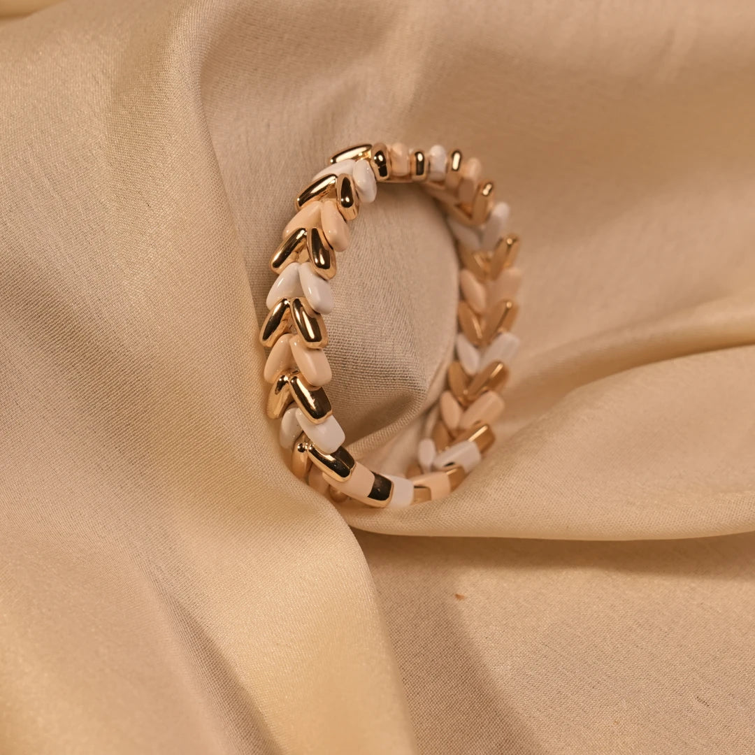 White Enamel Gold Chevron Leaf Eternity Ring - Buy Rings for Women Online India - Drattans